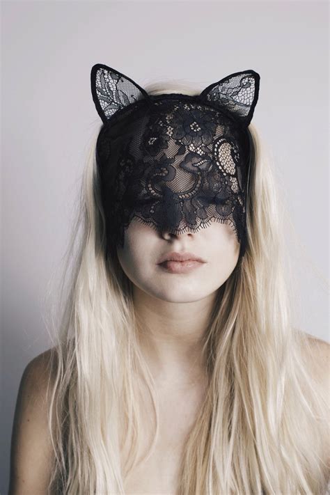 Under My Veil Black Lace Cat Mask With Veil And Ears Etsy