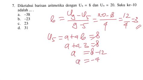 Diketahui Barisan Aritmetika Dengan U5 8 Dan U9 20 Suku Ke 10 Adalah