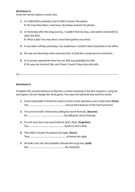 Past Modals Exercise 1 Photocopiables Grammar Resources Grammar