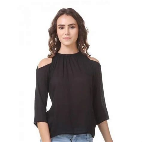 Black Cut Shoulder Round Neckline Top At Rs 418 Piece Round Neck Tops