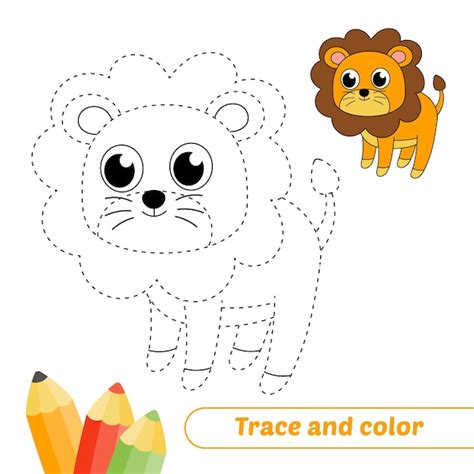 Premium Vector Trace And Color For Kids Lion Vector