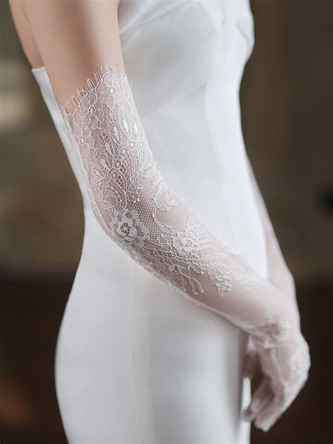 Delicate Lace Opera Length Wedding Gloves Hebeos