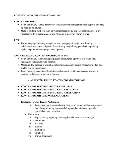 Solution Konsepto Ng Kontemporaryong Isyu Studypool