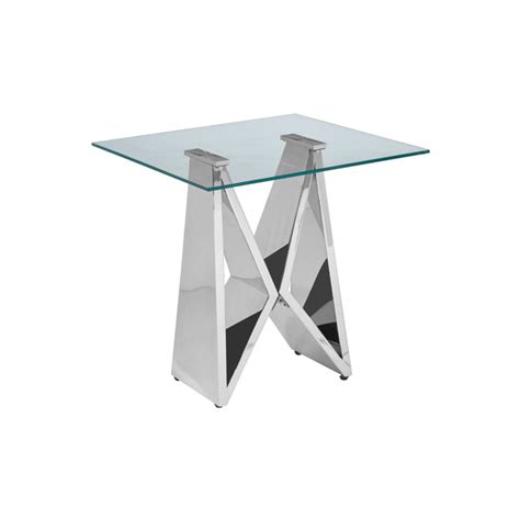 Alluras Clear Glass End Table With Silver Wing Metal Frame