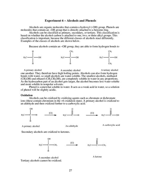 6 Alcohols And Phenols Lab Report Experiment 6 Alcohols And