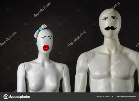 Male Female Mannequins Black Background Ridiculous Naked Dummies Stock Photo Denisfilm