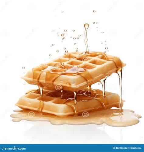 Realistic Hyper Detailed Waffle With Syrup Splash Stock Illustration