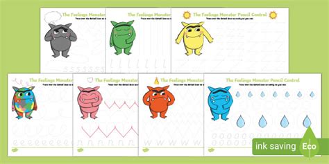 The Feelings Monster Pencil Control Sheets