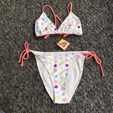 Pink And White Patterned Triangle Bikini With A Tie Depop