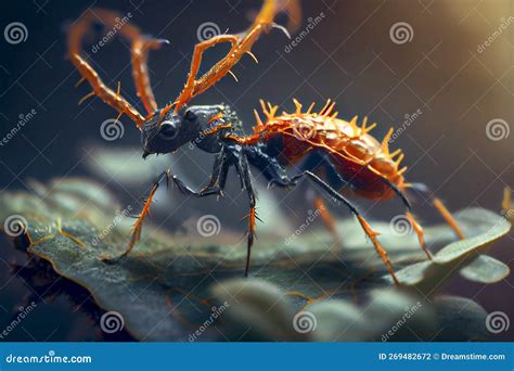Cordyceps Parasitic Fungus Growing on an Ant, 3D Illustration Stock
