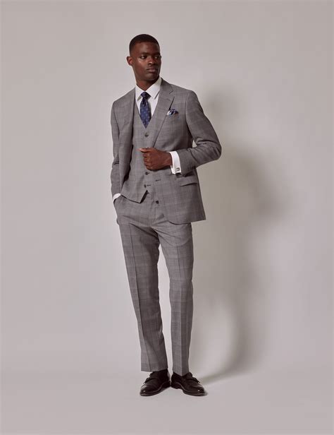 Mens Grey Check Tailored Fit 3 Piece Suit 1913 Collection