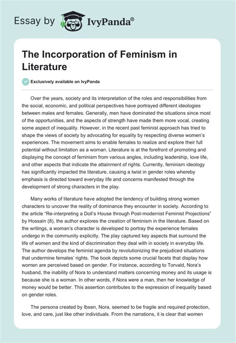 The Incorporation Of Feminism In Literature 1476 Words Essay Example