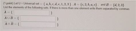 Solved 1 Point Let U Universal Set