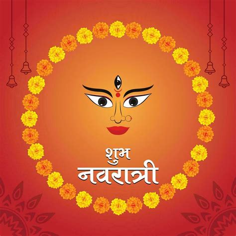 Navratri Creative Banner Design With Goddess Durga Face And Hindi Text