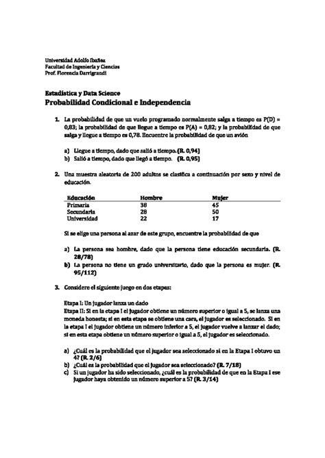 Ejercicios Probabilidad Condicional Universidad Adolfo Ibañez