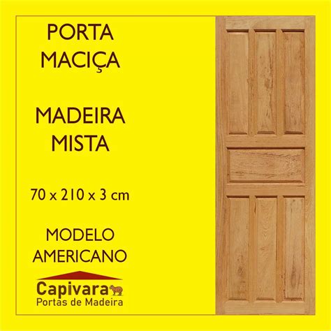 Porta Maciça de Madeira Mista 70 x 210 x 3 cm Modelo Americano 70 x 210 cm