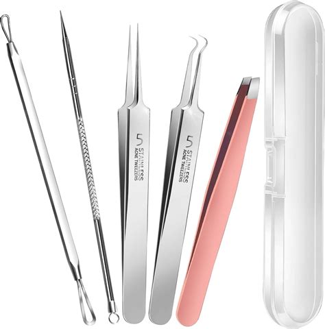 Teenitor 1 Ingrown Hair Tweezers 2 Blackhead Remover Tweezers 4 Pimple Popper Tool