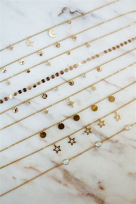 Golden Chokers Dainty Necklaces Moon Phases Gold Coins Stardust