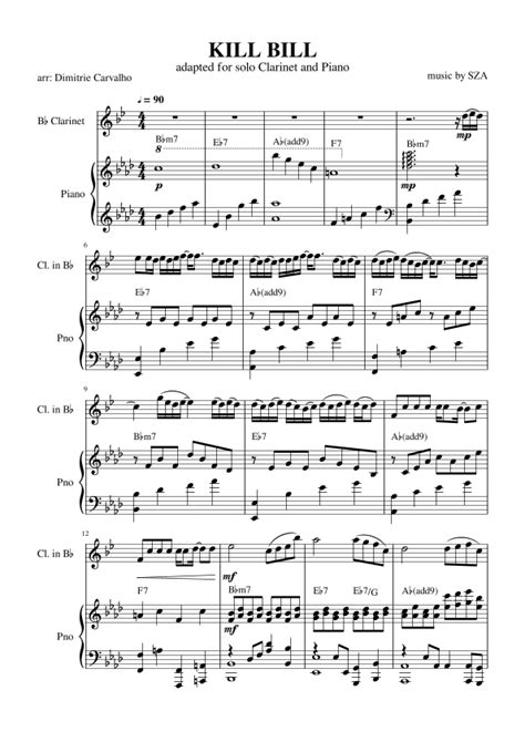 Kill Bill Arr Dimitrie Carvalho By Sza Sheet Music For Clarinet And