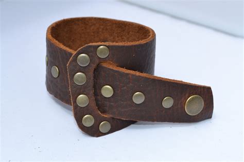 Brown Leather Wrap Cuff Bracelet With Bronze Rivets Etsy