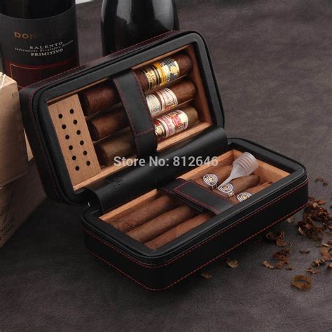 Galiner Travel Leather Cigar Humidor Case Set With Humidifier Cedar