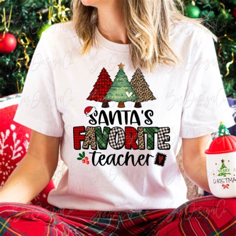 Santas Favorite Teacher Png File Leopard Buffalo Plaid Etsy