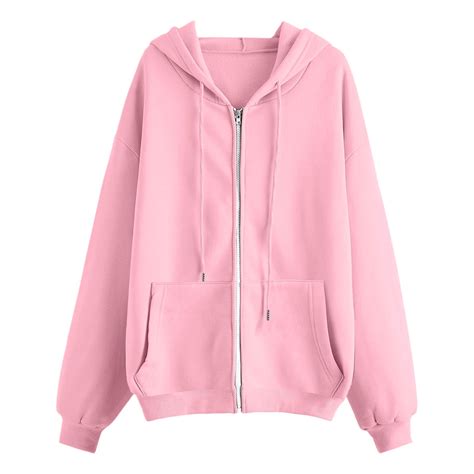 Womens Zip Up Hoodies Long Sleeve Solid Color Pocket Jackets Sweatshirt