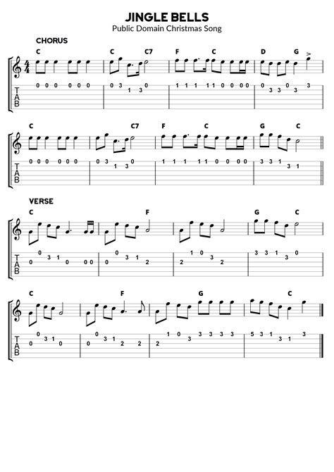 Jingle Bells In C Chords And Melody Guitar And Ukulele Learn Guitar