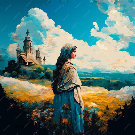 Premium Vector Illustration Of A Peasant Woman Painting In Oil