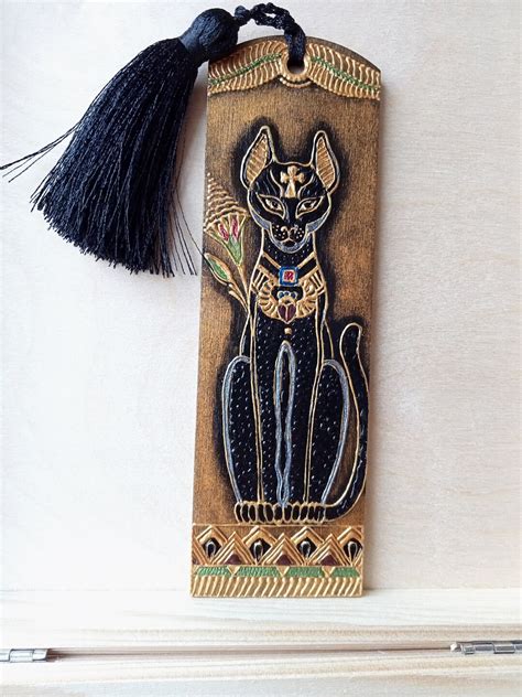 Ancient Egyptian Cat Goddess Bastet Hand Painted Wooden Bookmark