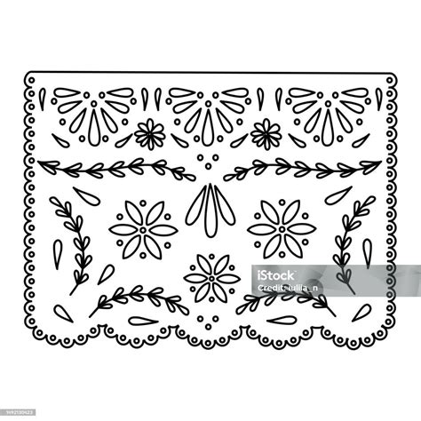 Mexican Paper Cut Flag Papel Picado Template Design Doodle Style Vector