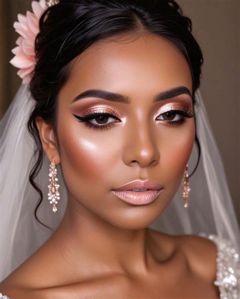 35 Stunning Bridal Makeup Looks For Dark Skin Romantic Peachy Gold