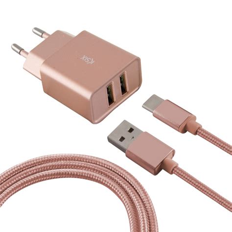 Chargeur Secteur KSix 2 USB USB Type C Rose Gold