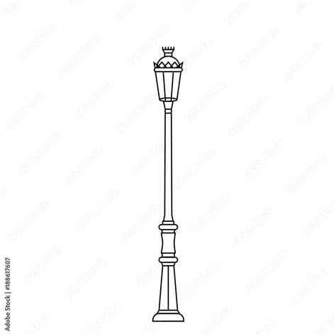 Classic street light, pole, standard in flat line design on isolated ...