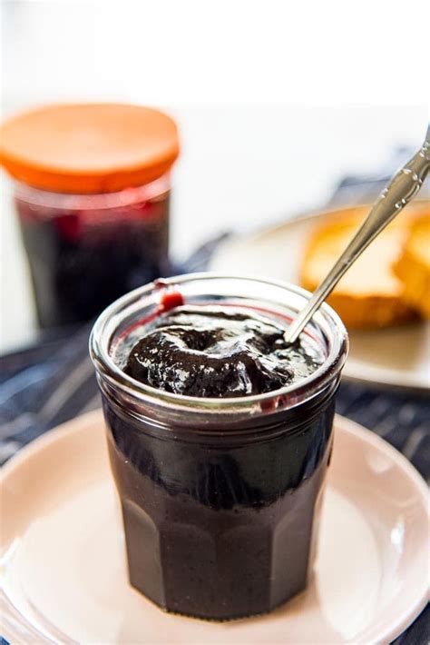 a jar of jam on a plate with a spoon