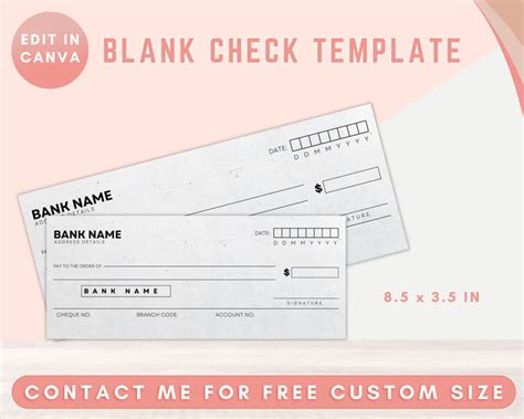 Editable Bank Check Blank Check Template Blank Checks Blank - Etsy