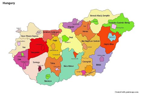 Macaristan için Örnek Haritalar (renkli) | Map, County map, Map maker