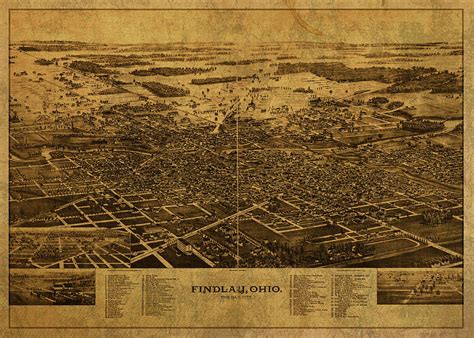 Findlay Ohio Vintage City Street Map 1889 Mixed Media by Design ...