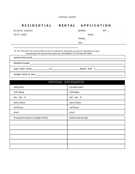 Residential Rental Application Templates At Allbusinesstemplates