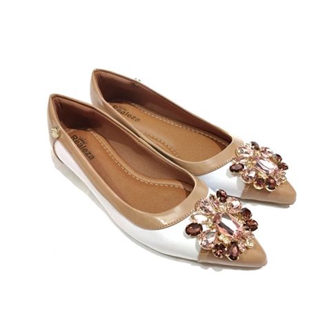 Sapatilha Branco Nude Pedraria Luxo Conforto Shopee Brasil