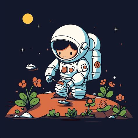 Astronauta en la luna ilustración vectorial al estilo de dibujos