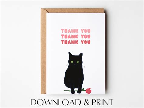 Cat Thank You Card Funny Thank You Card Printable Cat Card Instant ...