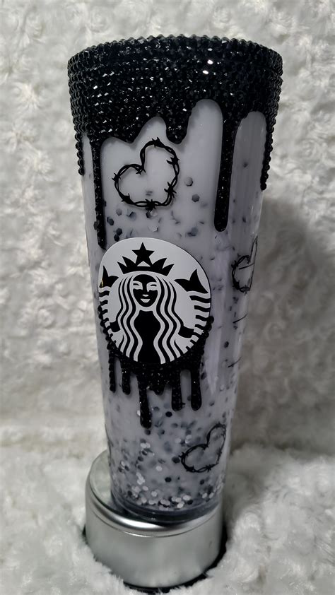 Bobwire Starbucks Iced Coffee Cup Snowglobe Glitter Tumbler Rhinestones