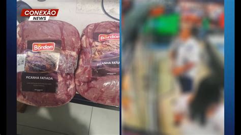 Homem é flagrado furtando picanha em supermercado no Centro de Pouso