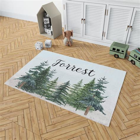 Personalized Pine Trees Rug Forest Nursery Decor Woodland Etsy