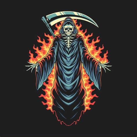 Premium Vector | Grim reaper fire burning illustration