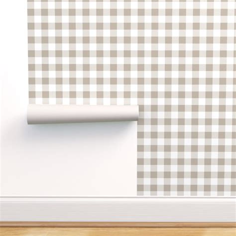 Peel-and-Stick Removable Wallpaper Gingham Plaid Beige White Tartan Taupe Tan - Walmart.com ...