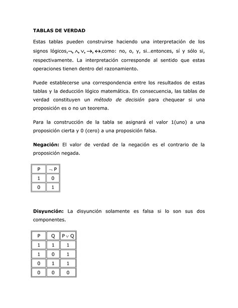 Tablas De Verdad Pdf