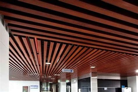 Wooden Color Baffle Ceiling For Restaurant At 285 Square Feet In