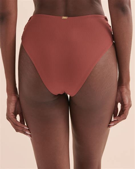 TROPIK Textured Side Tie High Waist Bikini Bottom Brown Bikini Village